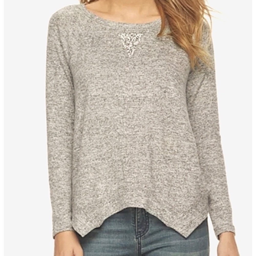 Juicy Couture MarledGray Soft‎ Sweater  Large Handkerchief Hem Crystal Bling